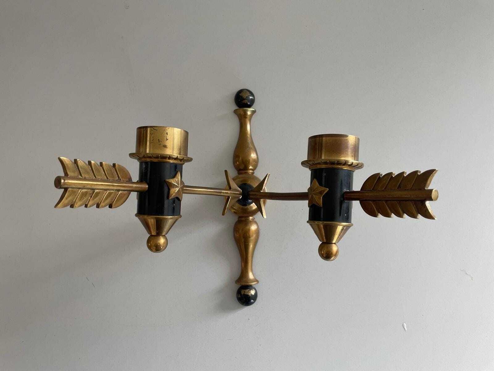 Mid Century Brass Arrow Pair Of Sconces, 1960s, France photo Lighting