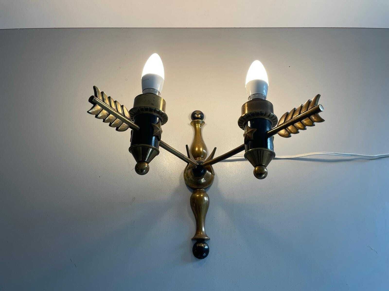 Mid Century Brass Arrow Pair Of Sconces, 1960s, France photo vintage