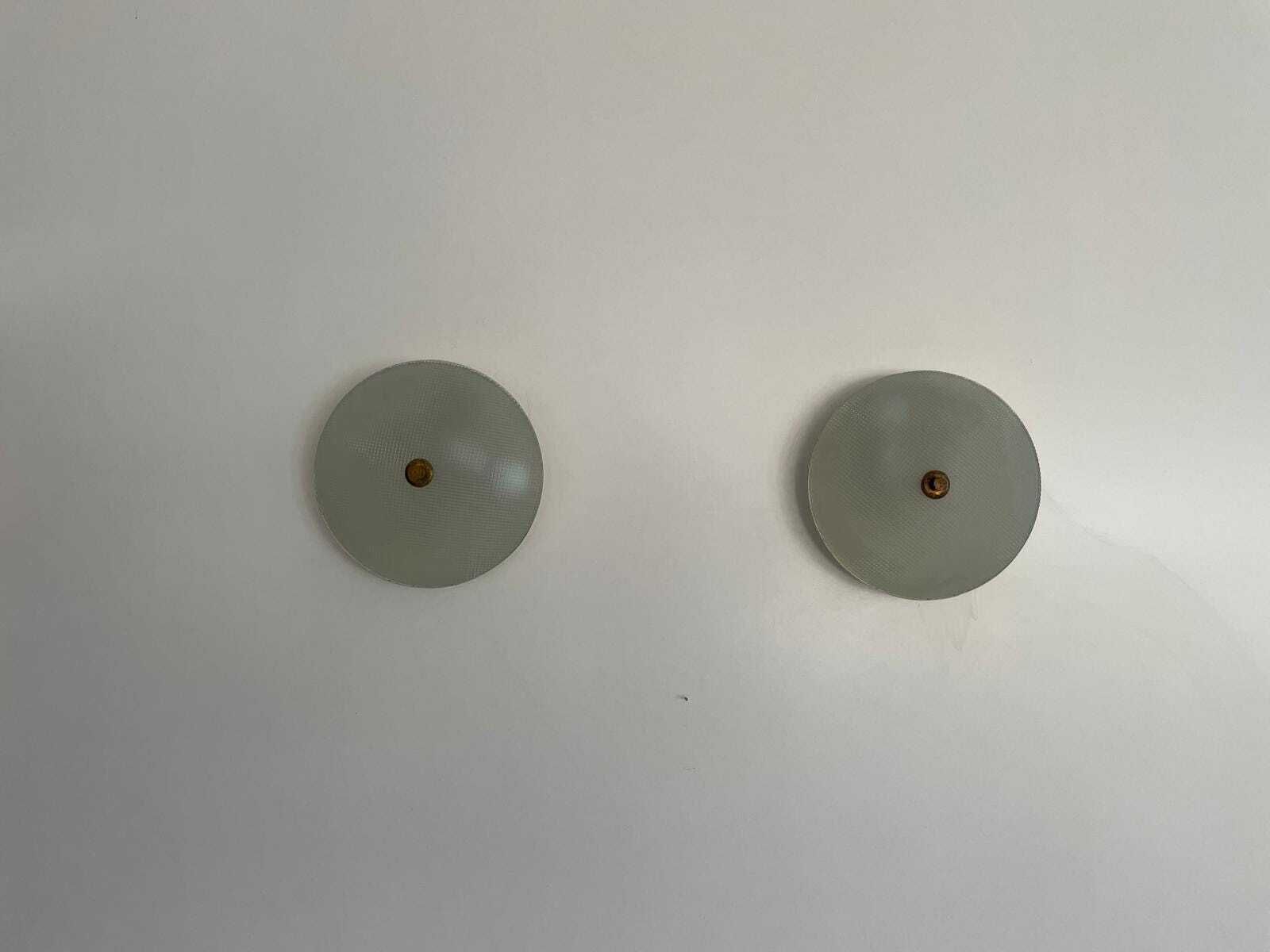photo for sale Textured Glass And White Metal Pair Of Sconces By Oscar Torlasco For Lumi, 1950s, Italy
