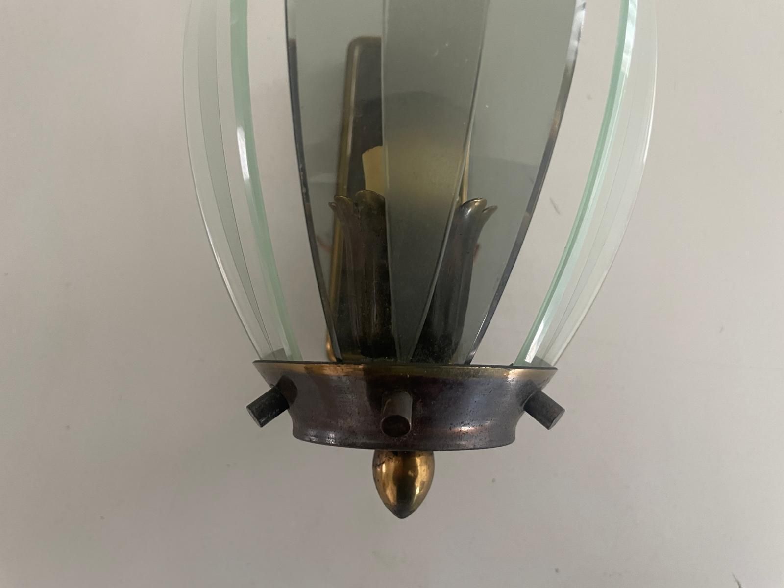 photo for sale Italian Curved Glass And Metal Set Of 3 Sconces, 1950s, Italy