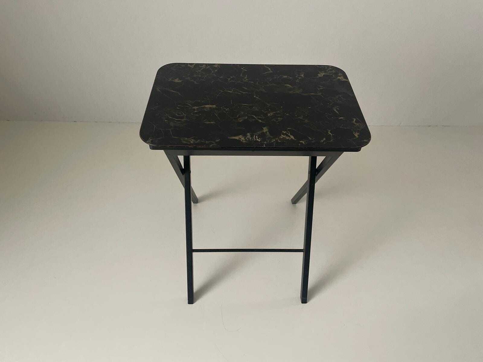 Marble Looking Top Set Of 4 Serving Tables By Artex Green Corp, Folding Stack Tables With Stand, Made In USA photo 1363.0