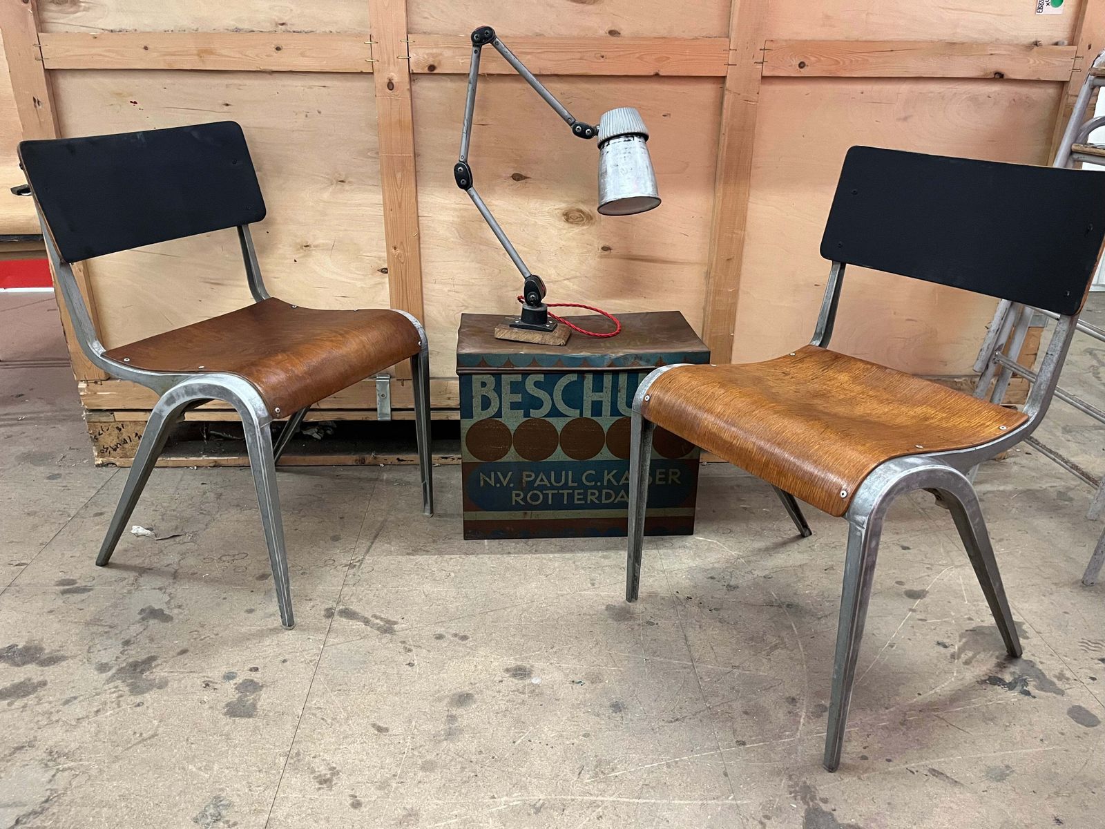 Esavian Stacking Chairs By James Leonard For Esa, 1950s, Restored, Pair