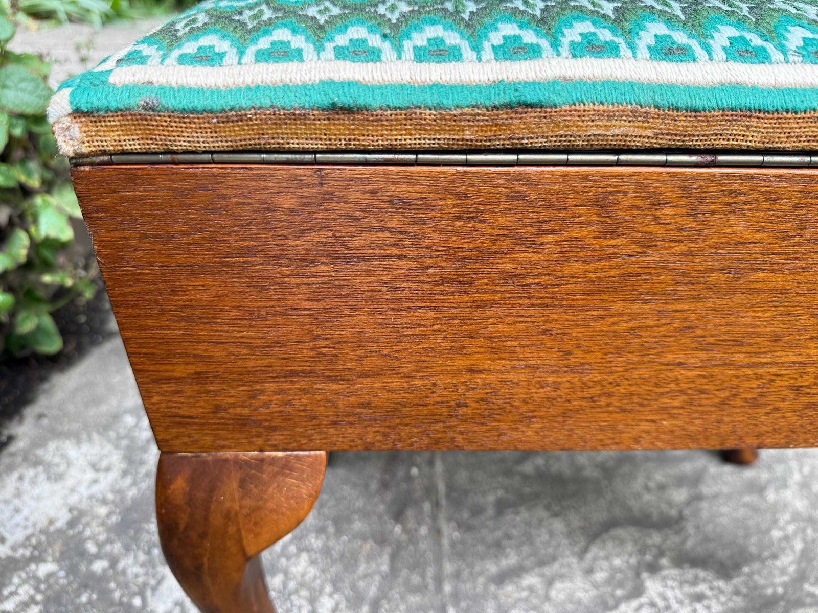 Vintage Retro Wooden Sewing Box Stool With Colourful Retro Needlepoint Top – Cabriole Legs & Internal Compartment   Sturdy Stool   1960s/70s photo vintage