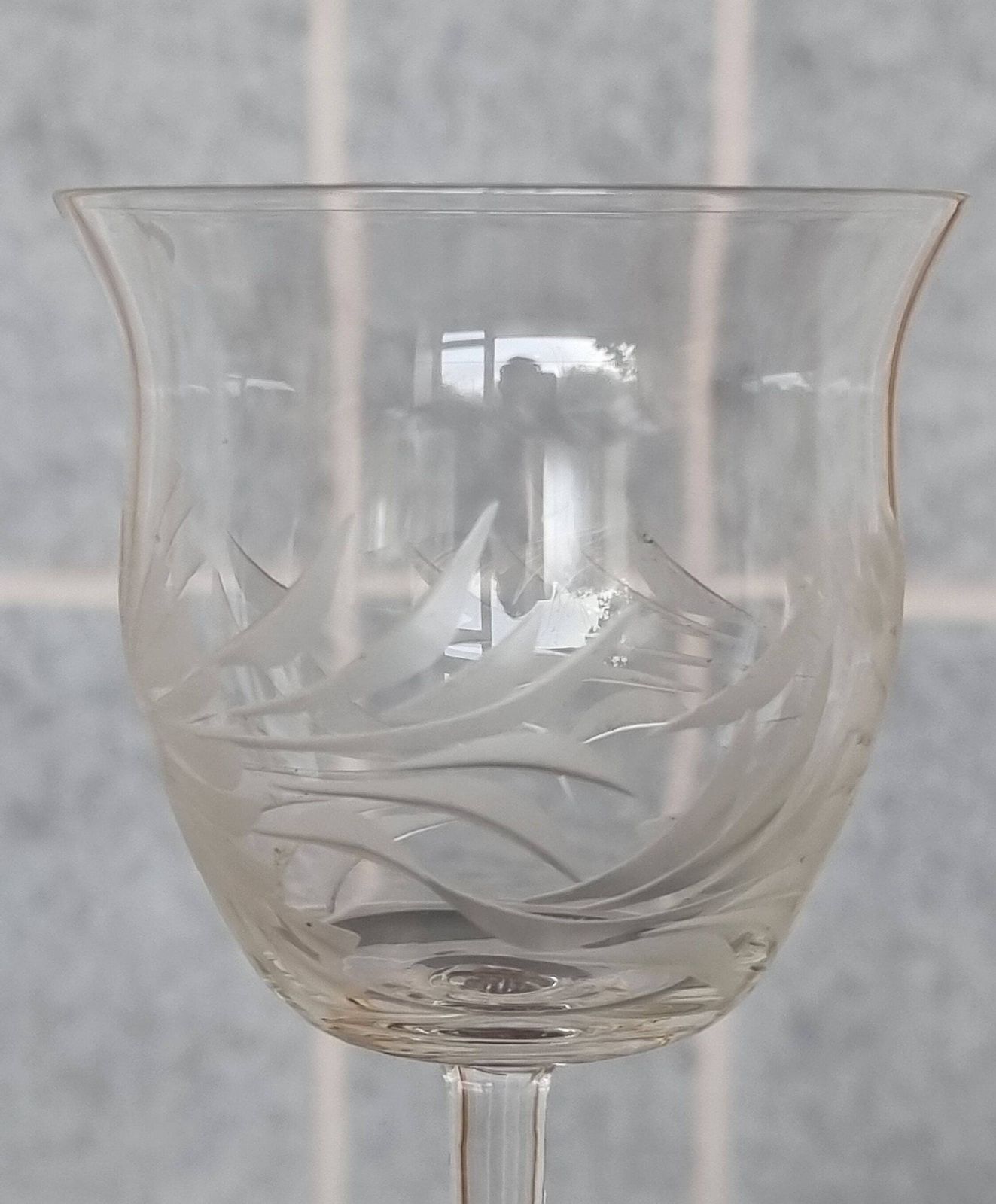 Antique English Sherry Glasses | Hand Blown Etched Crystal Stemware Set Of 6 | Floral Design Port Wine Glasses | Victorian Glassware photo vinterior