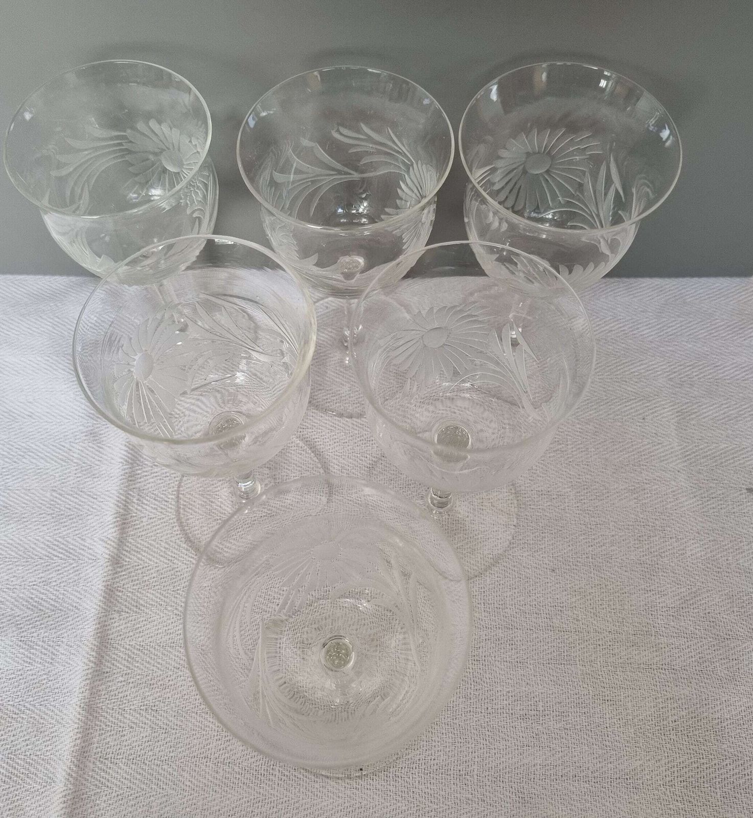 Antique English Sherry Glasses | Hand Blown Etched Crystal Stemware Set Of 6 | Floral Design Port Wine Glasses | Victorian Glassware photo buy