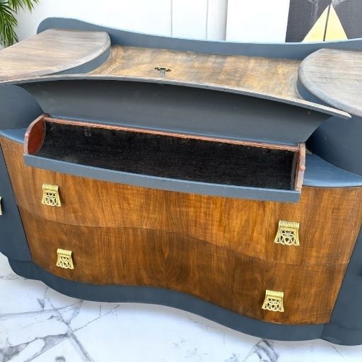 Art Deco Painted Dressing Table Burr Walnut Veneer Black Gold photo buy