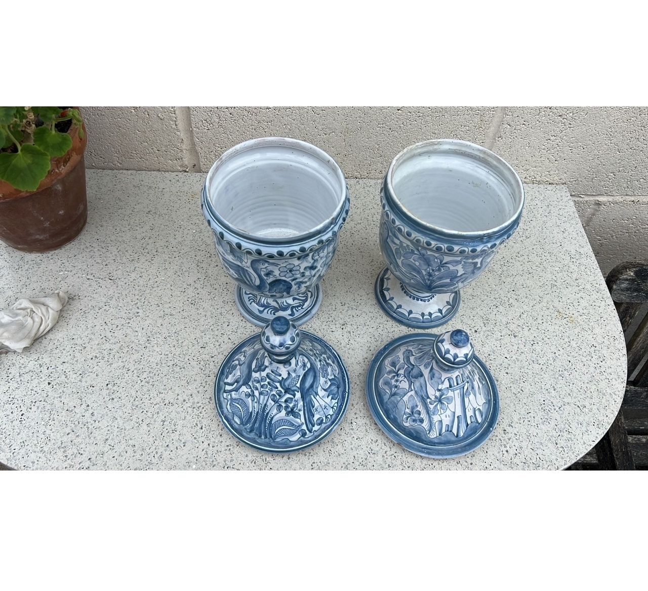 Pair Of Portuguese Coimbra Faience Blue And White Lidded Vases By Vasco Vieira Lusitânia photo furniture