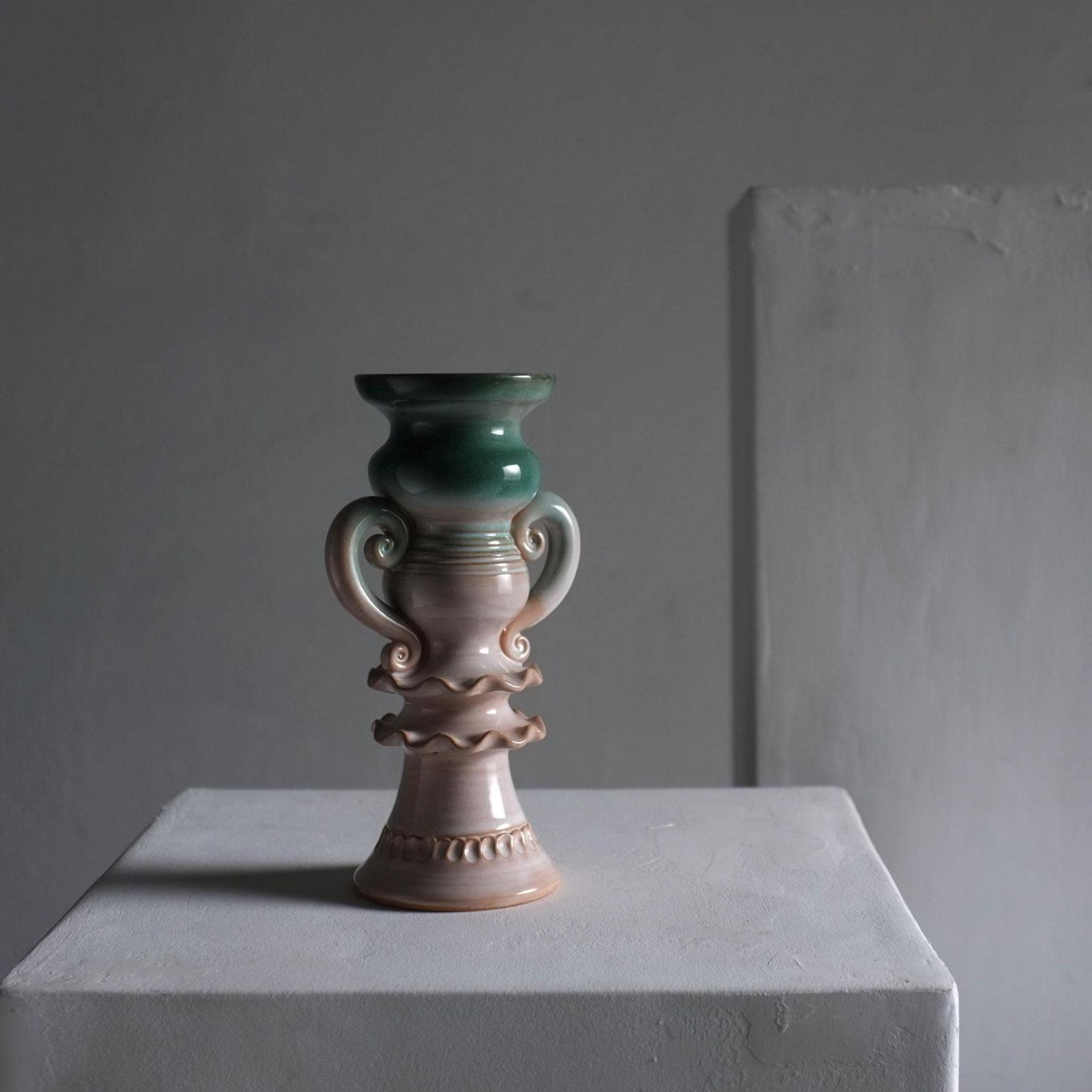 Scalloped Ceramic Vase Candle Holder | Latvia | 1970s