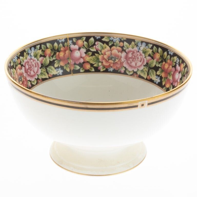 Wedgwood Black Floral Pattern Porcelain Ceramic Bowl