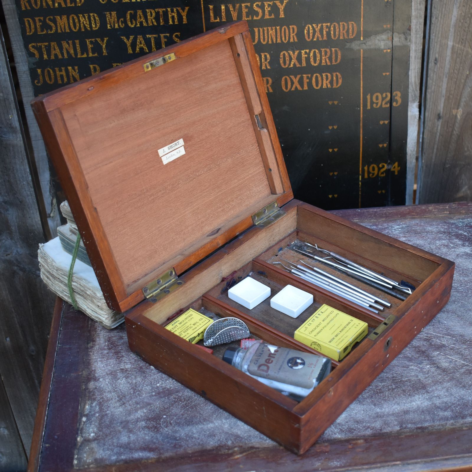 Antique J. Short Dentist Apothecary Mahogany Box Dentistry Medical Travel Case