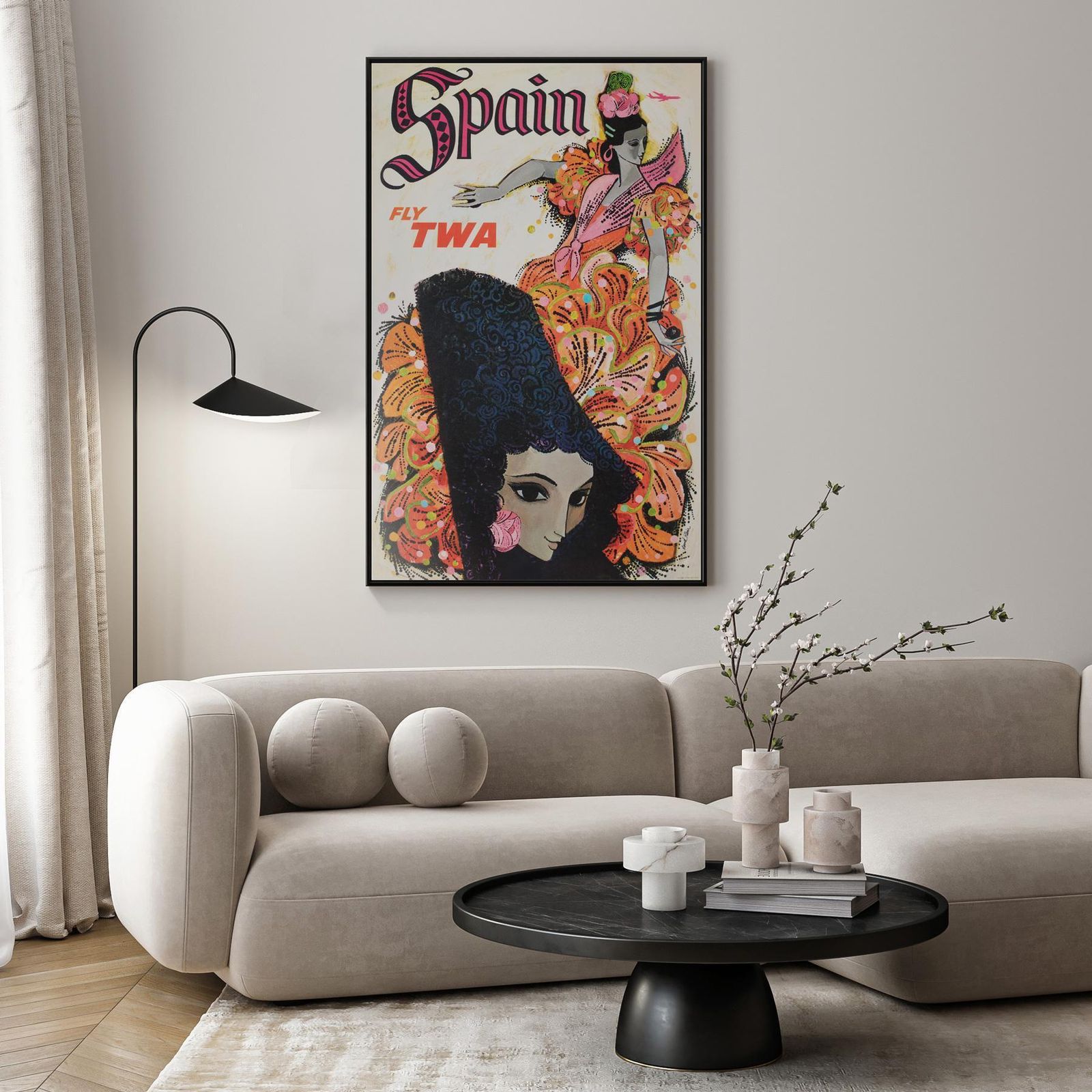 Twa Spain 1960s Airline Travel Advertising Poster, David Klein photo furniture