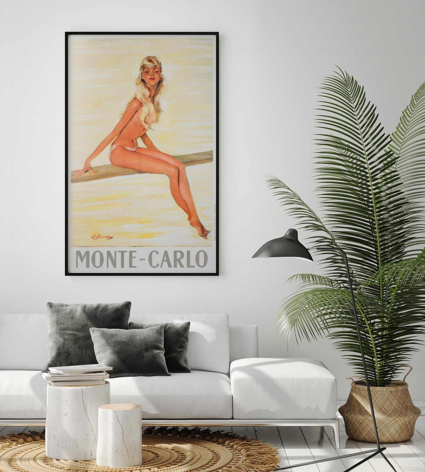 Monte Carlo  C1950's Travel Airline Advertising Poster, Jean Gabriel Domergue photo furniture