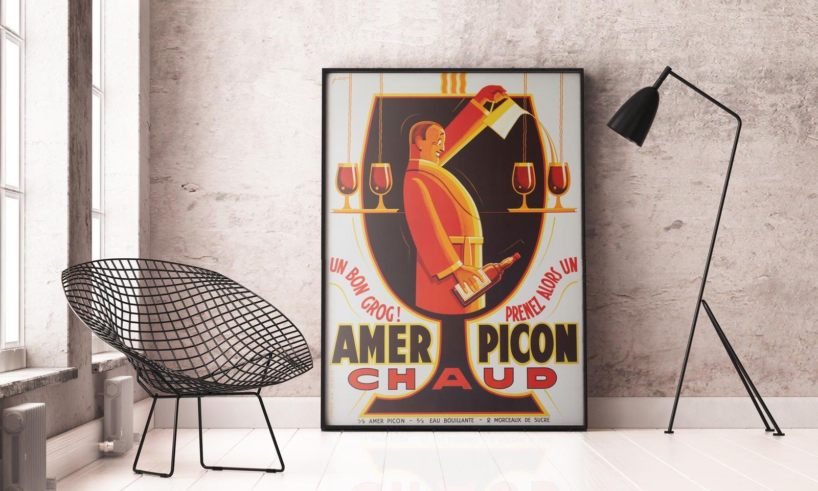Picon Amer Chaud, C1930s Vintage Swiss Alcohol Advertising Poster, Noel Fontanet photo furniture