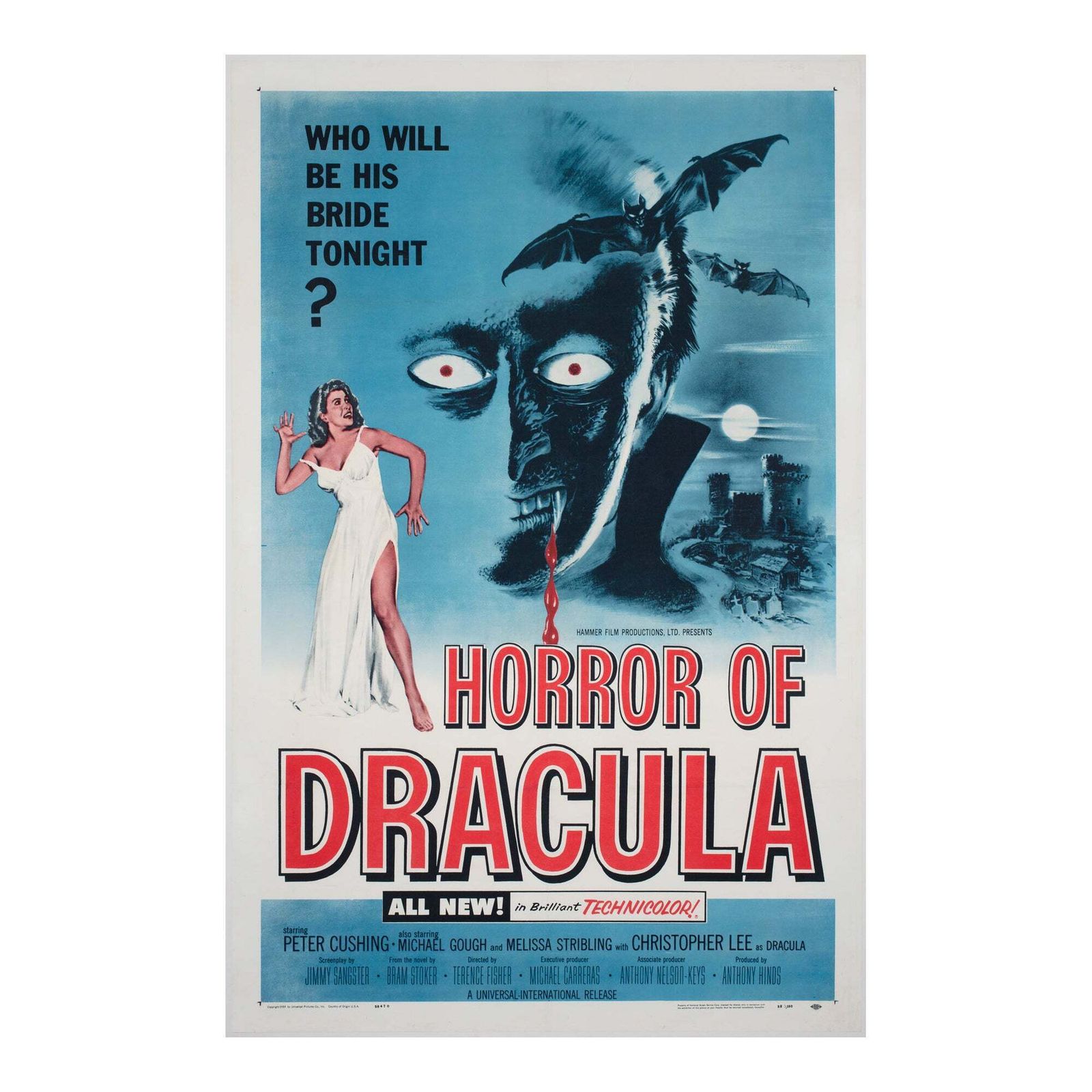 Horror Of Dracula 1958 Us 1 Sheet Blue Style Film Poster, Joseph Smith