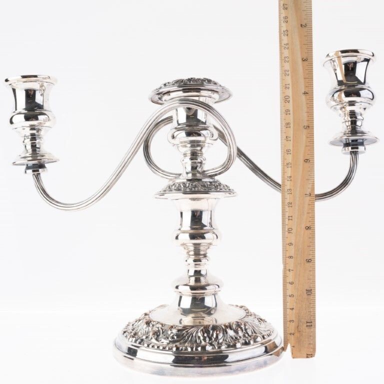 Mid Century Silver Plated Georgian Style Three Arm Candelabra photo for sale