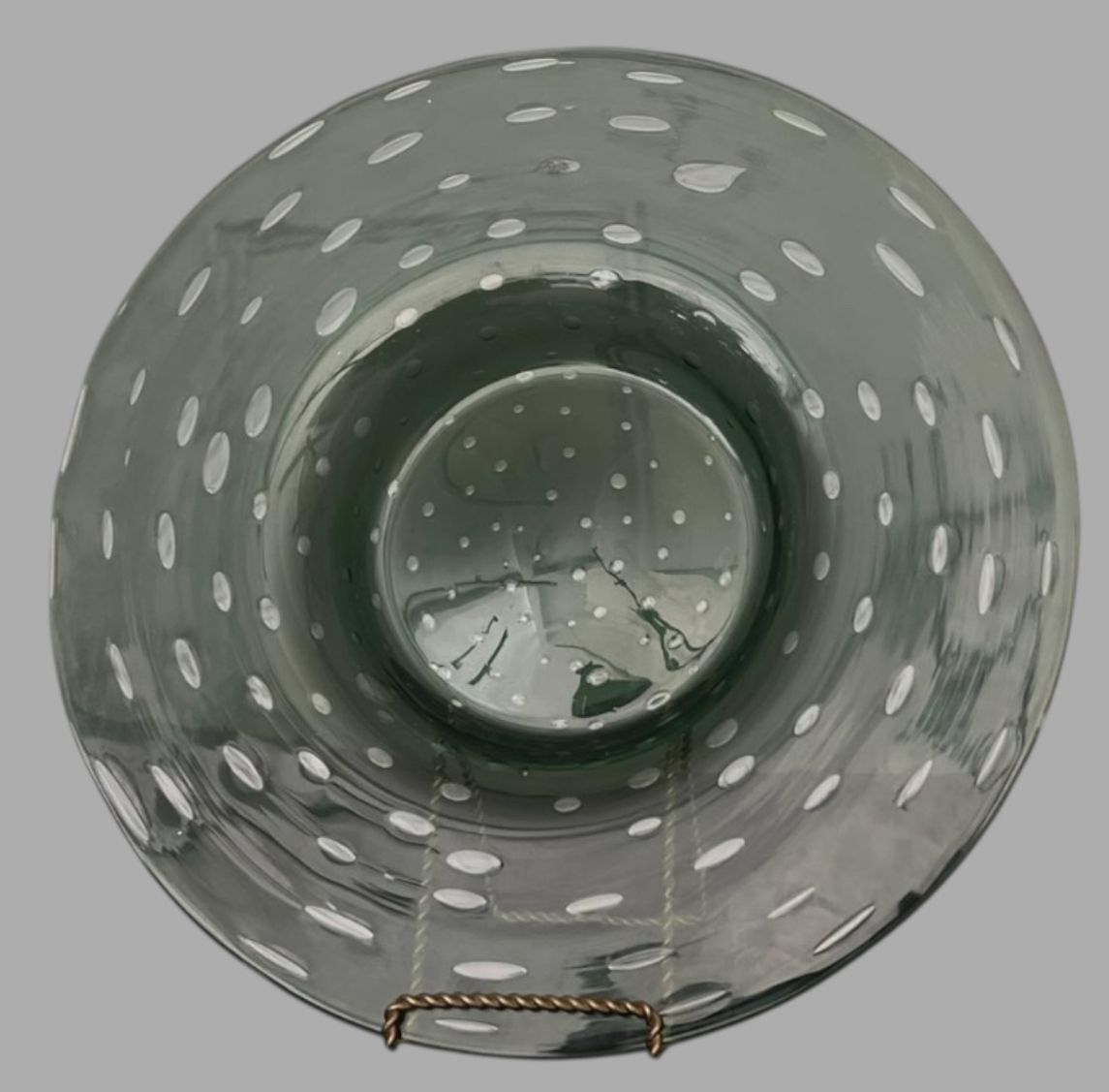 Mid Century Murano Bullicante Glass Centerpiece Bowl In Pale Green