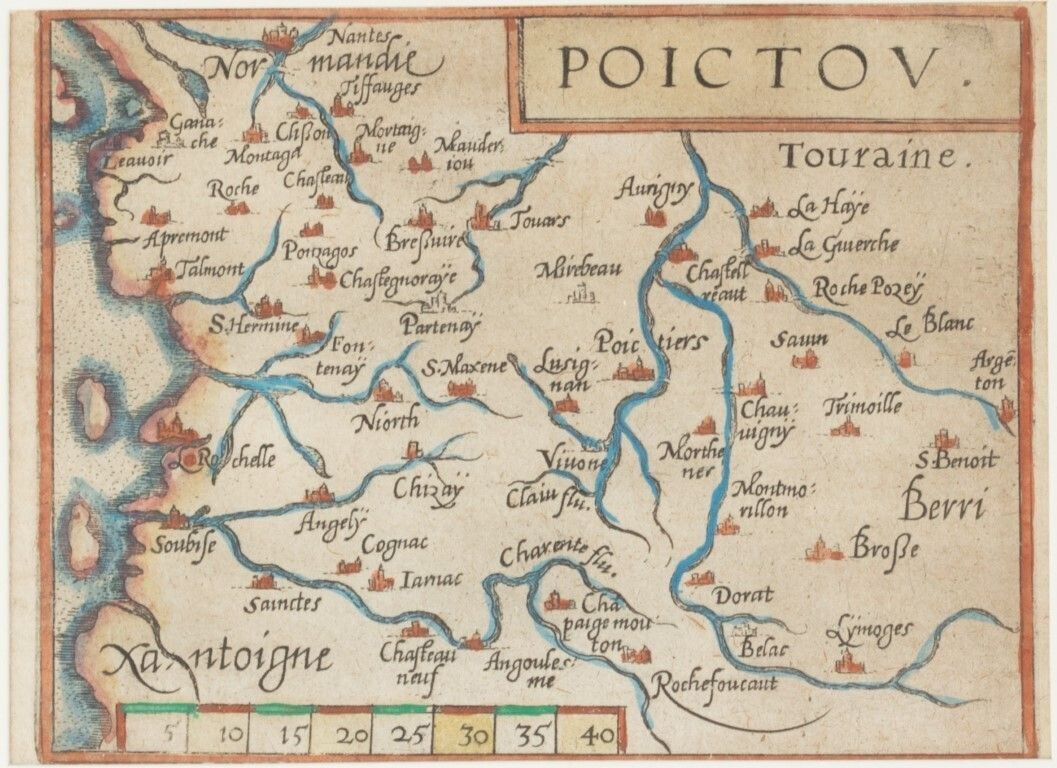 Antique Miniature 17th Century Copper Plate Provincial French Map