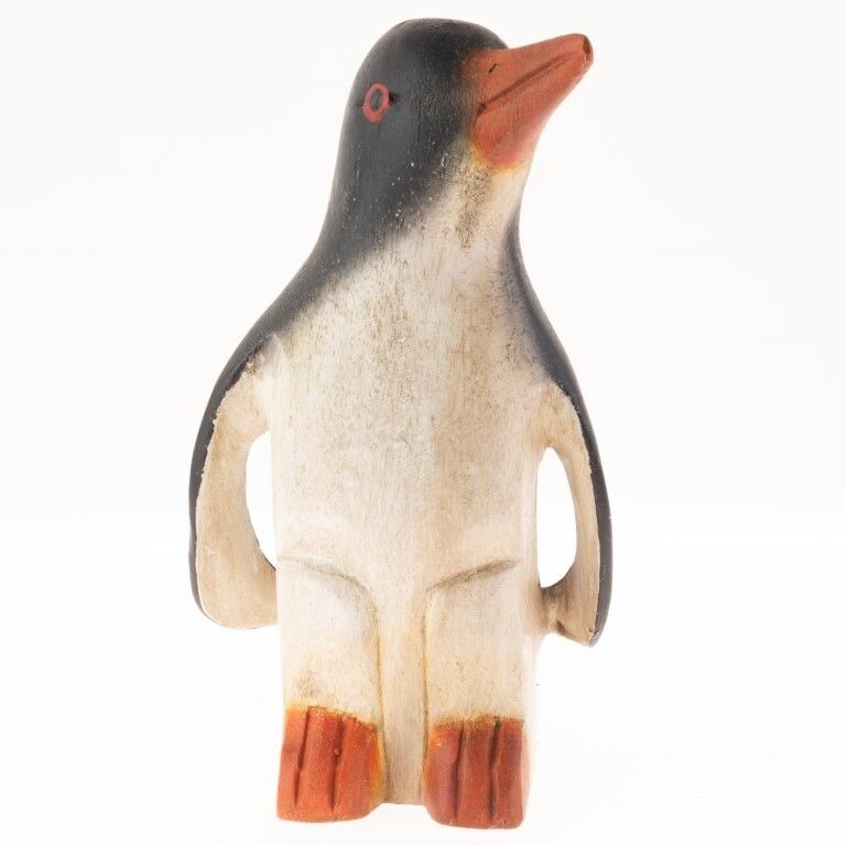 Antique Folk Art Carved Wooden Polychrome Penguin Figure