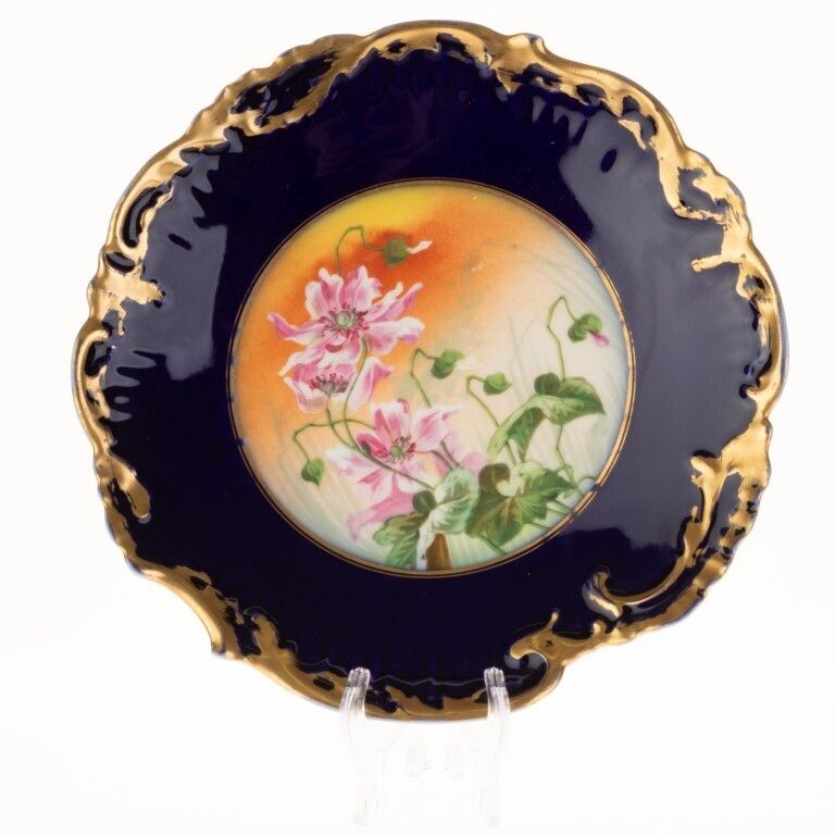 Antique Limoges French Cobalt Porcelain Ceramic Art Nouveau Plate