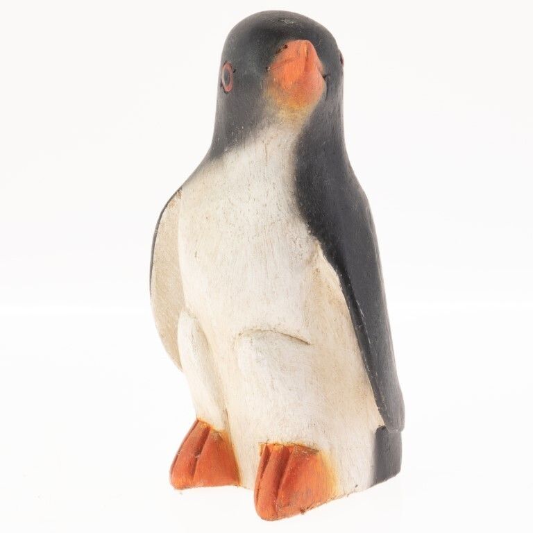 Antique Folk Art Carved Wooden Polychrome Penguin Figure