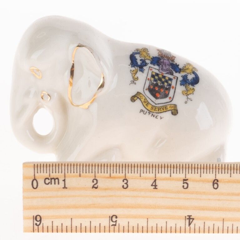 Once A Fixture Of Sophisticated Homes, The Antique Crestware Crested Porcelain Ceramic Elephant Figure Remains An Enduring Artifact. Combining Artisti photo for sale