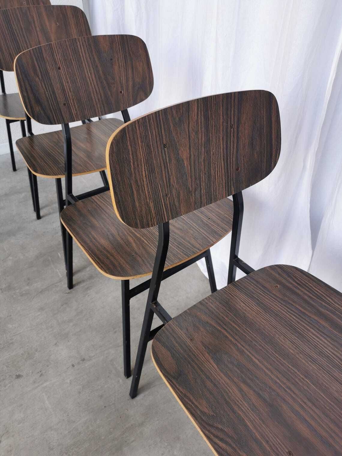 1 Of 6 Vintage School Chairs  Retro Dining Chairs By Stol Kamnik  1970s Yugoslavia Industrial Dark Brown Wood And Metal Base photo Furniture