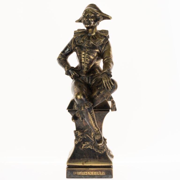 Antique Italian Harlequin Commedia Dell’arte Brass Sculpture 19th Century