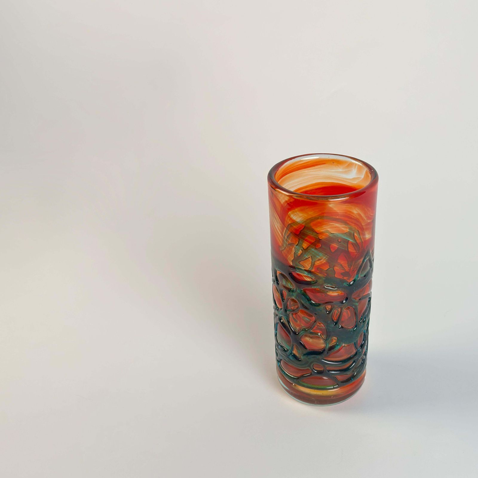 Orange And Green Art Glass Vase By Mdina, 1980s Malta photo vinterior