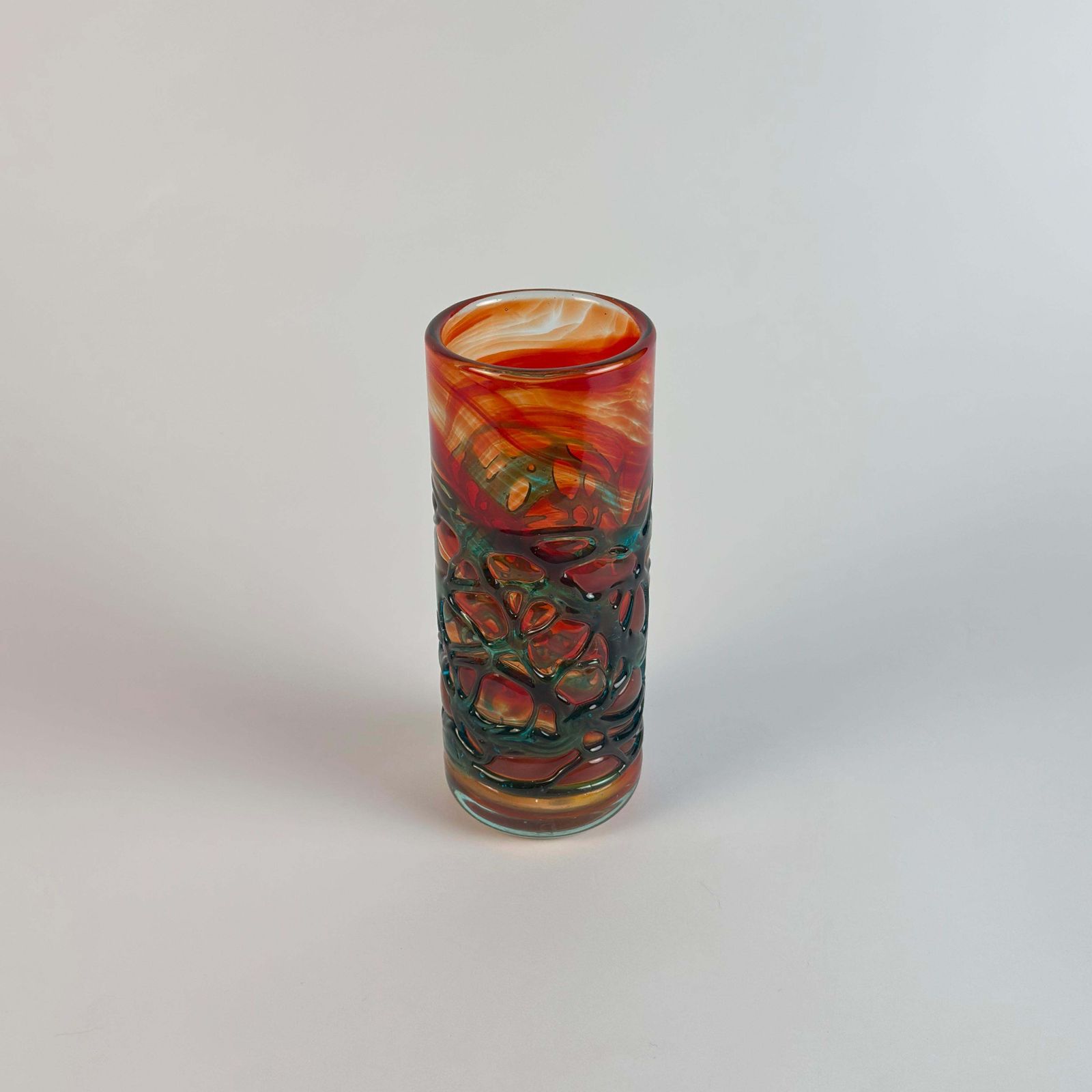 Orange And Green Art Glass Vase By Mdina, 1980s Malta photo buy