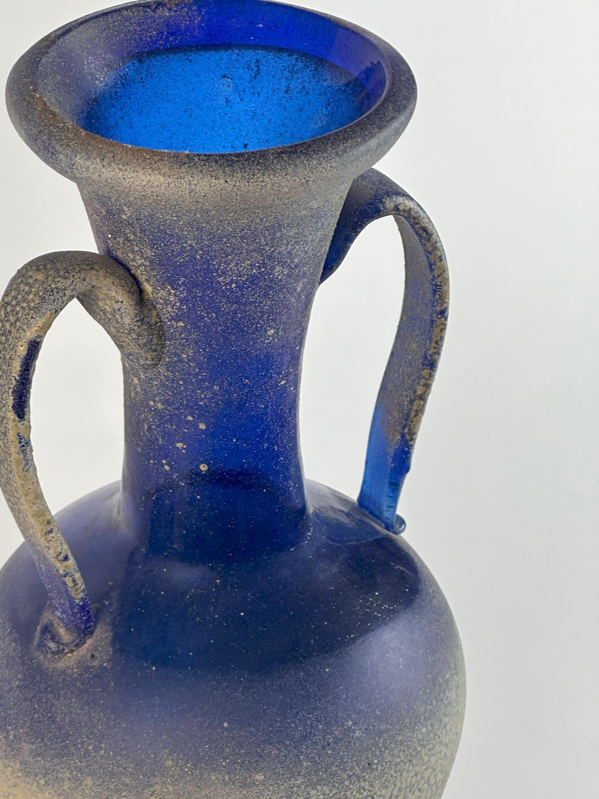 Murano Cobalt Blue Scavo Glass Amphora Vase By Seguso, Italy 1970s photo vintage