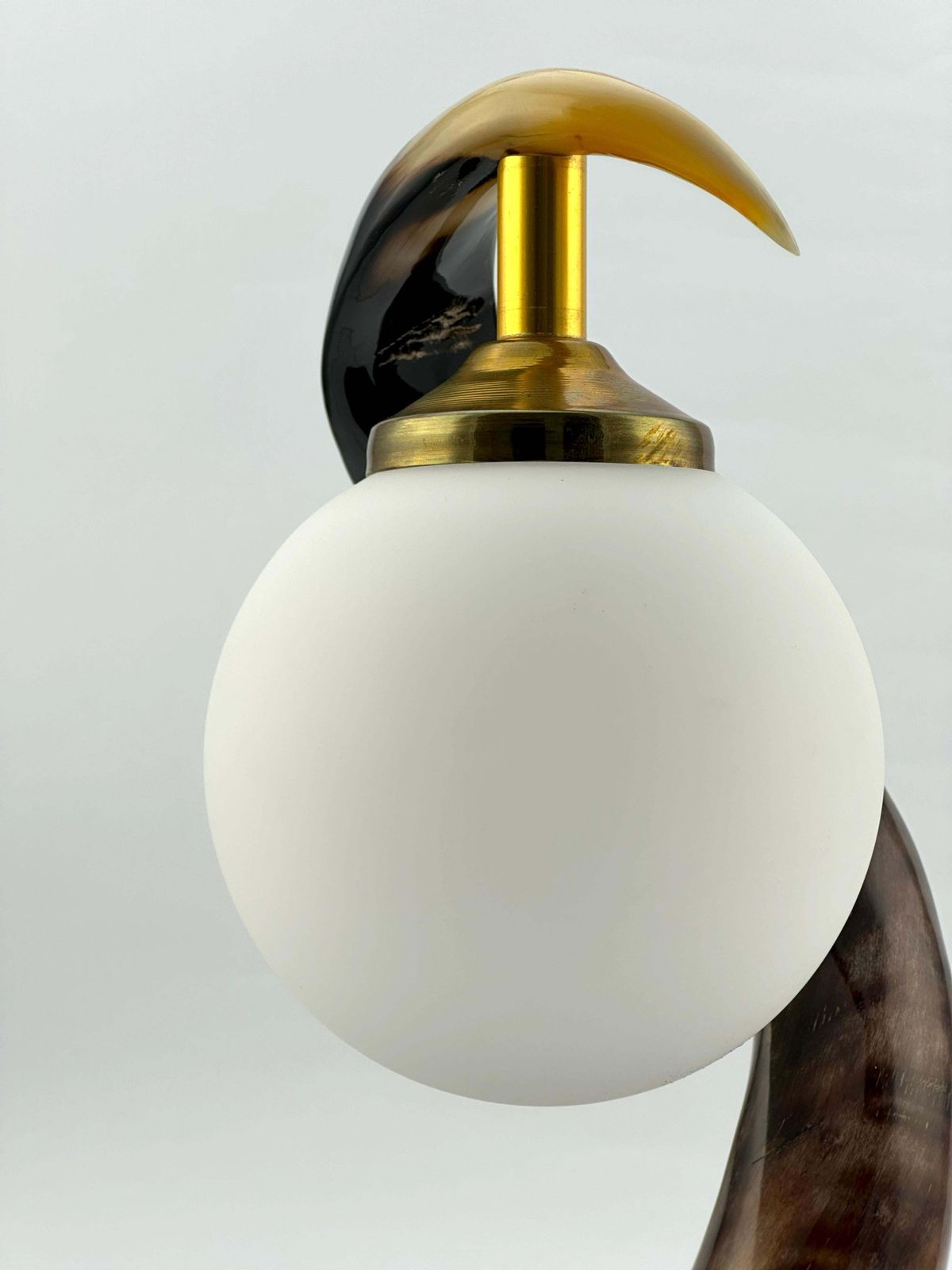 French Hunting Lodge Table Lamp In Mahogany And Polished Buffalo Horn, 1970s photo buy