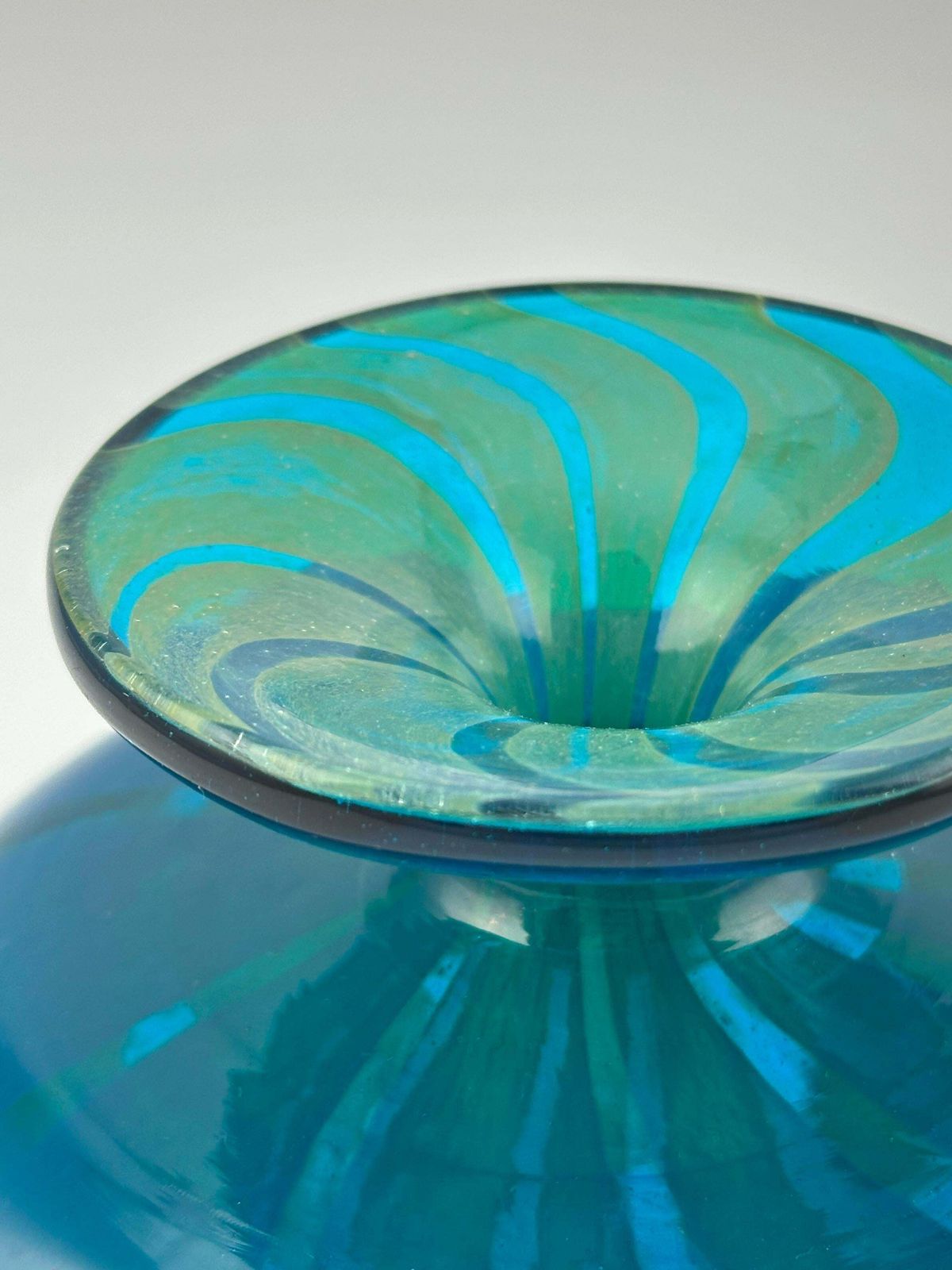 Mdina Glass Azure Blue And Turquoise ‘Ming’ Bottle Vase, Malta, 1970s photo vintage