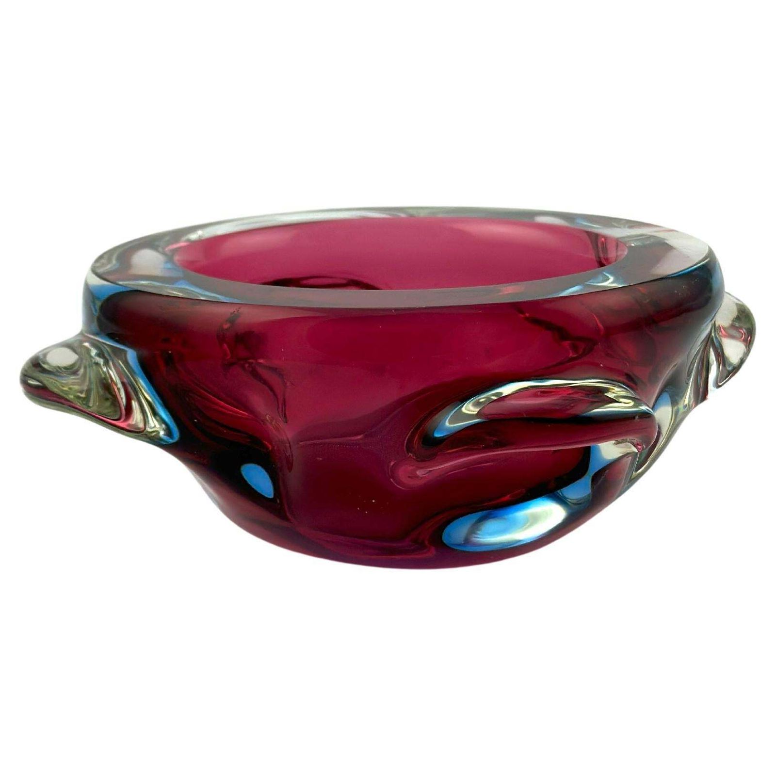 Pink And Blue Murano Sommerso Geode Bowl, Flavio Poli Seguso, Circa 1970s Italy