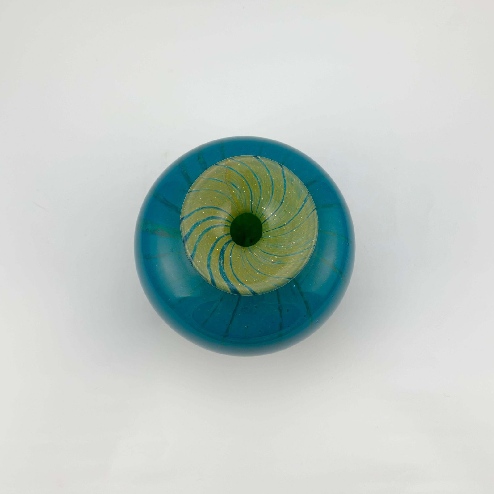 Turquoise Mdina Glass Squat Bottle Vase In ‘Ming’ Pattern, Signed And Dated 1979, Malta photo buy