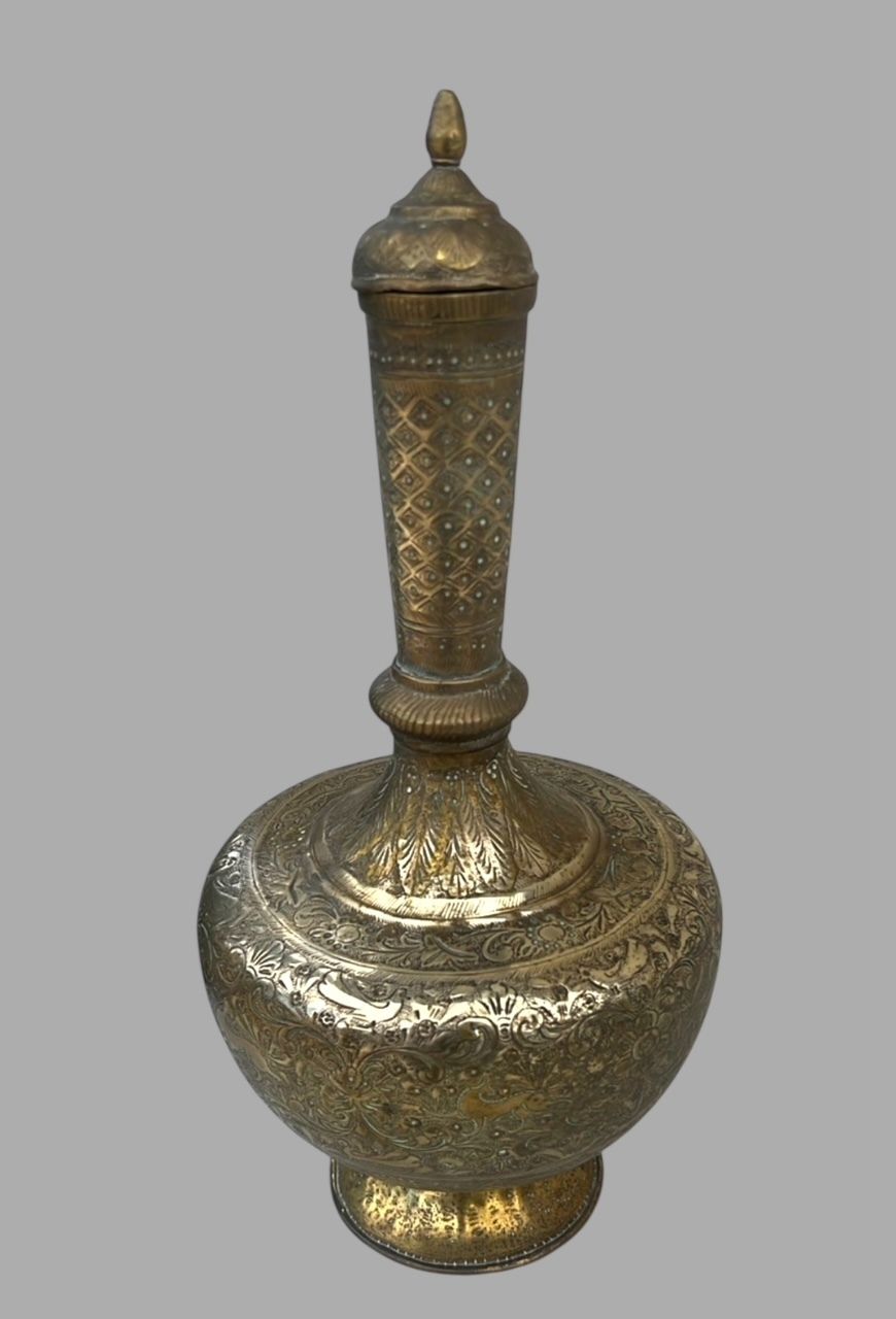 A Pair Of Antique Brass Surahi Lidded Water Vessels photo furniture