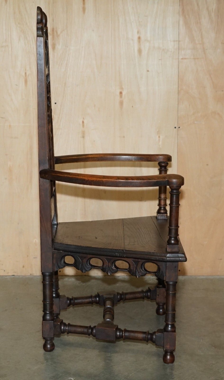 Furniture Lovely Gothic Revival Hand Made In England Oak Throne Armchair With Steeple Back photo