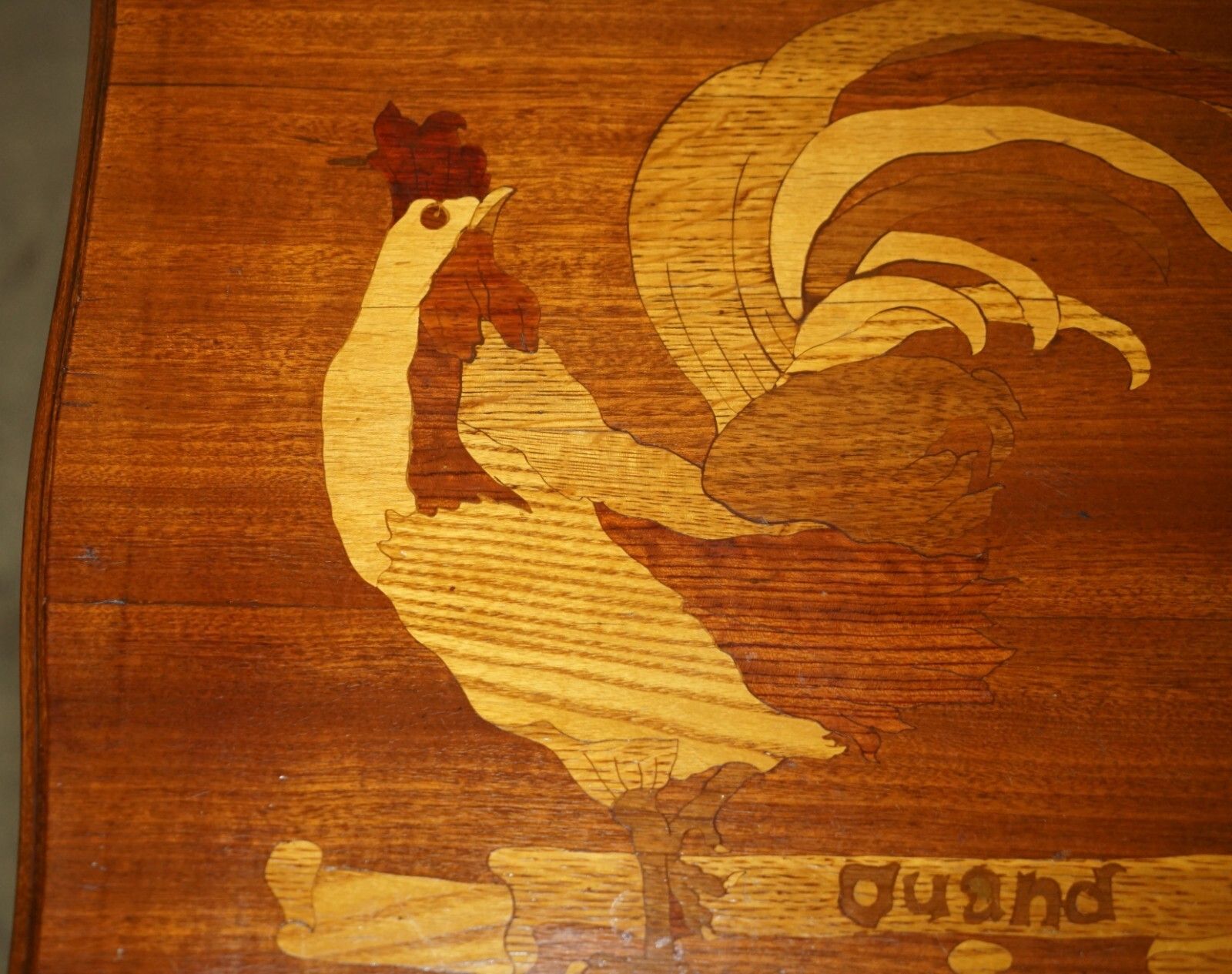 Very Rare Emile Galle Romantic Specimen Wood Table "When I Sing, Love Will End" photo vinterior