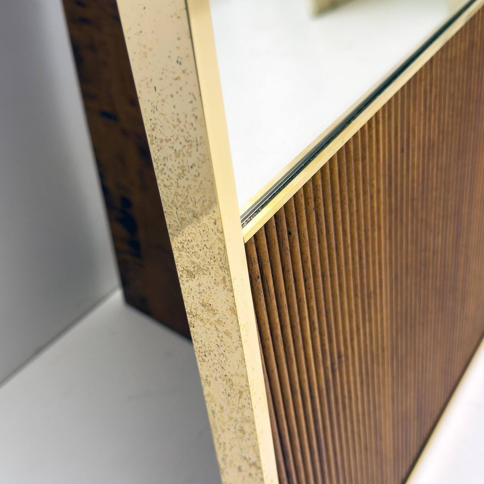 Mid Century Modern Brass And Wood Floor Mirror, Italy, 1970s photo 2910.0