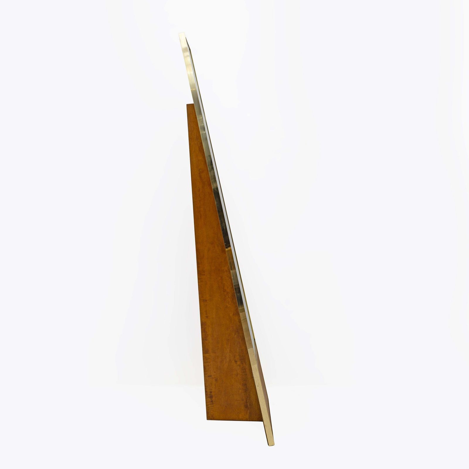 Mid Century Modern Brass And Wood Floor Mirror, Italy, 1970s photo vintage