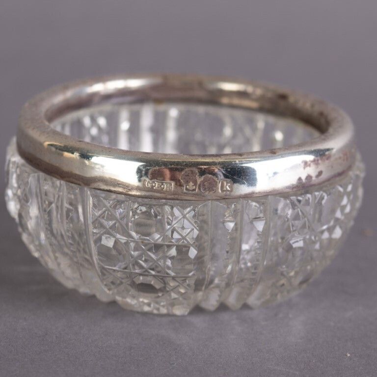 Antique Birmingham Silver Crystal Glass Salt Cellar photo furniture