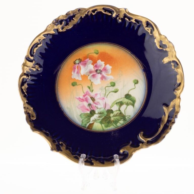 Antique Limoges French Cobalt Porcelain Ceramic Art Nouveau Plate