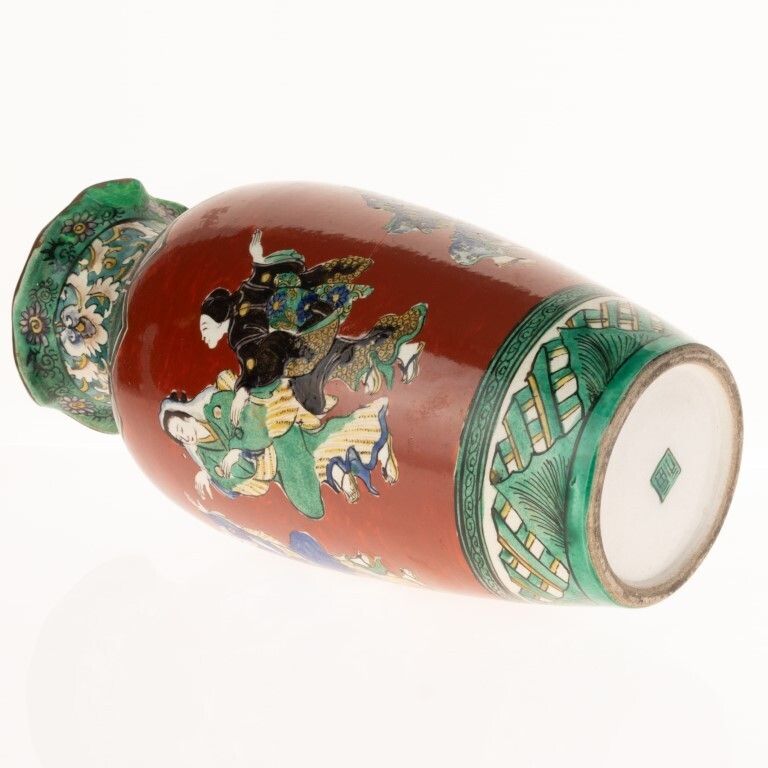 Antique Japanese Hand Painted Figural Vase 19th Century photo for sale