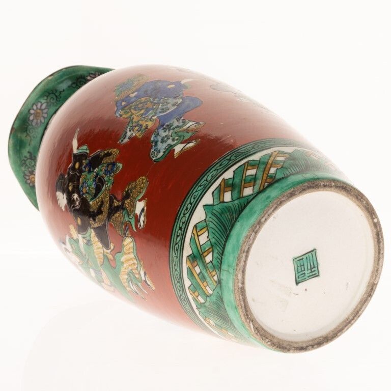 Antique Japanese Hand Painted Figural Vase 19th Century photo for sale