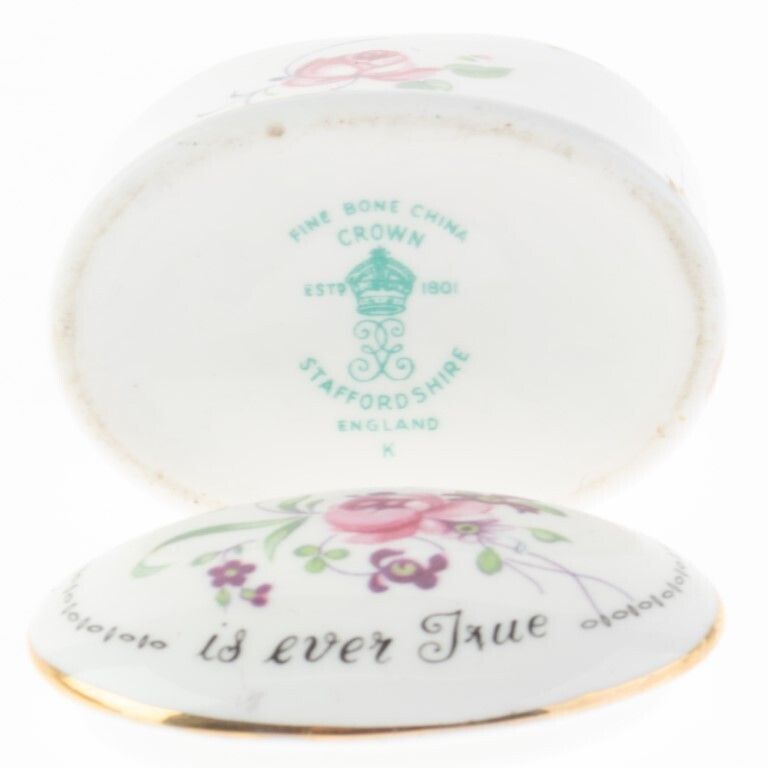Staffordshire English Porcelain Ceramic Floral Pillbox photo furniture