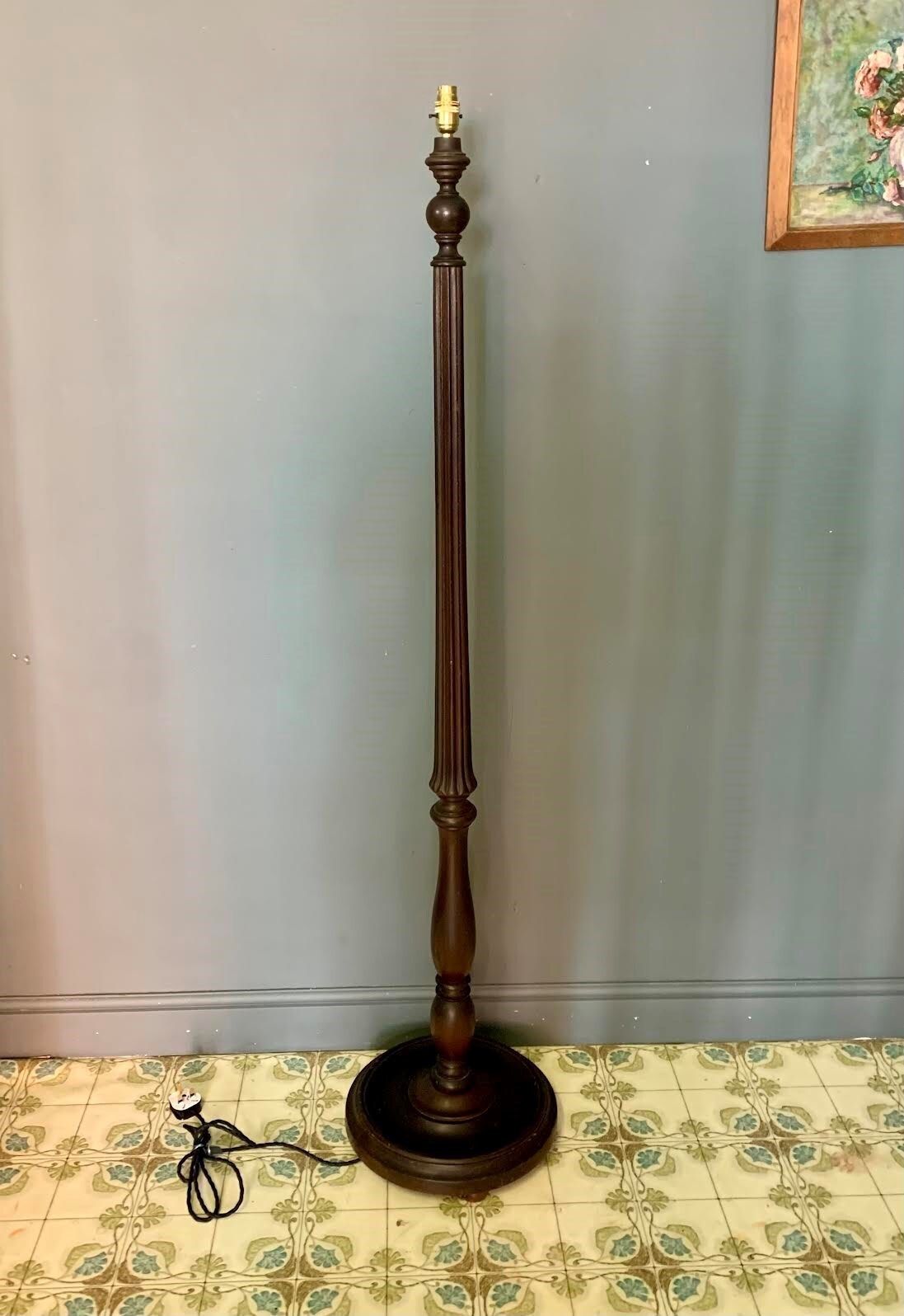 Tall Wooden Standard / Floor Lamp In Dark Finish