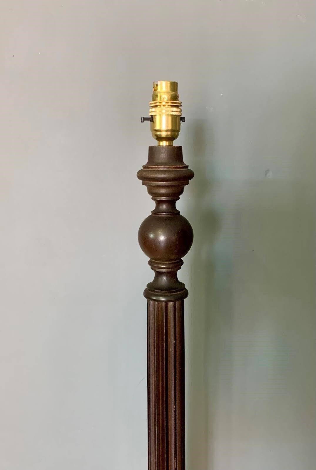 Tall Wooden Standard / Floor Lamp In Dark Finish photo for sale