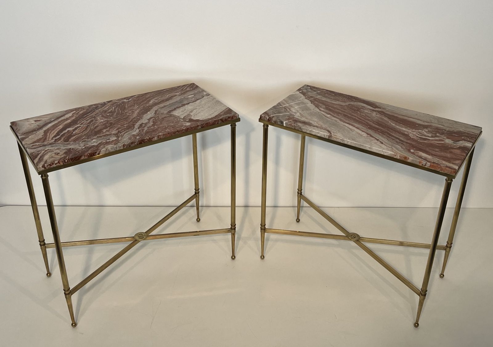 Pair Of Neoclassical Style Brass And Marble Top End Tables From Maison Jansen photo furniture