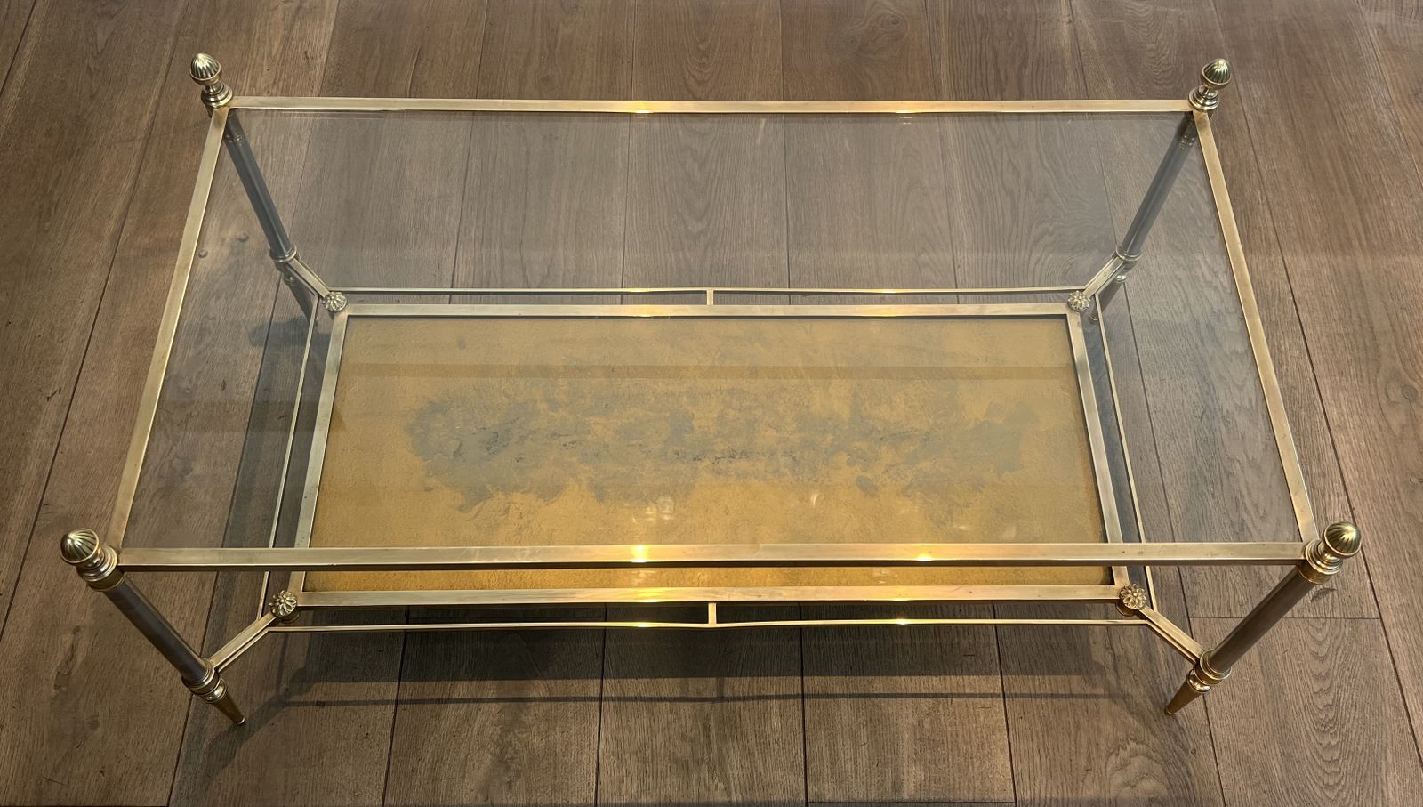 Brass Coffee Table With Clear Glass Top And Gold Eglomisé Mirror From Maison Jansen photo Furniture