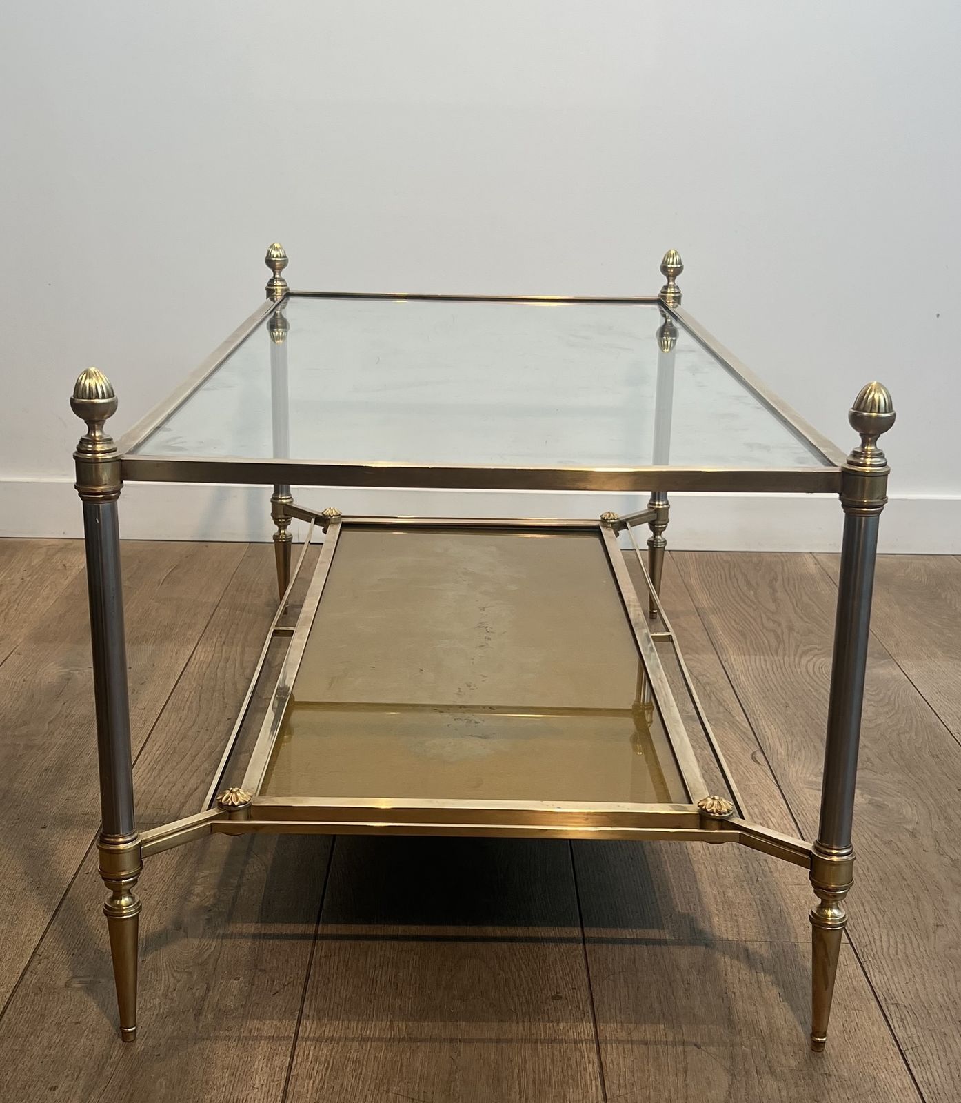 Brass Coffee Table With Clear Glass Top And Gold Eglomisé Mirror From Maison Jansen photo 3950.0