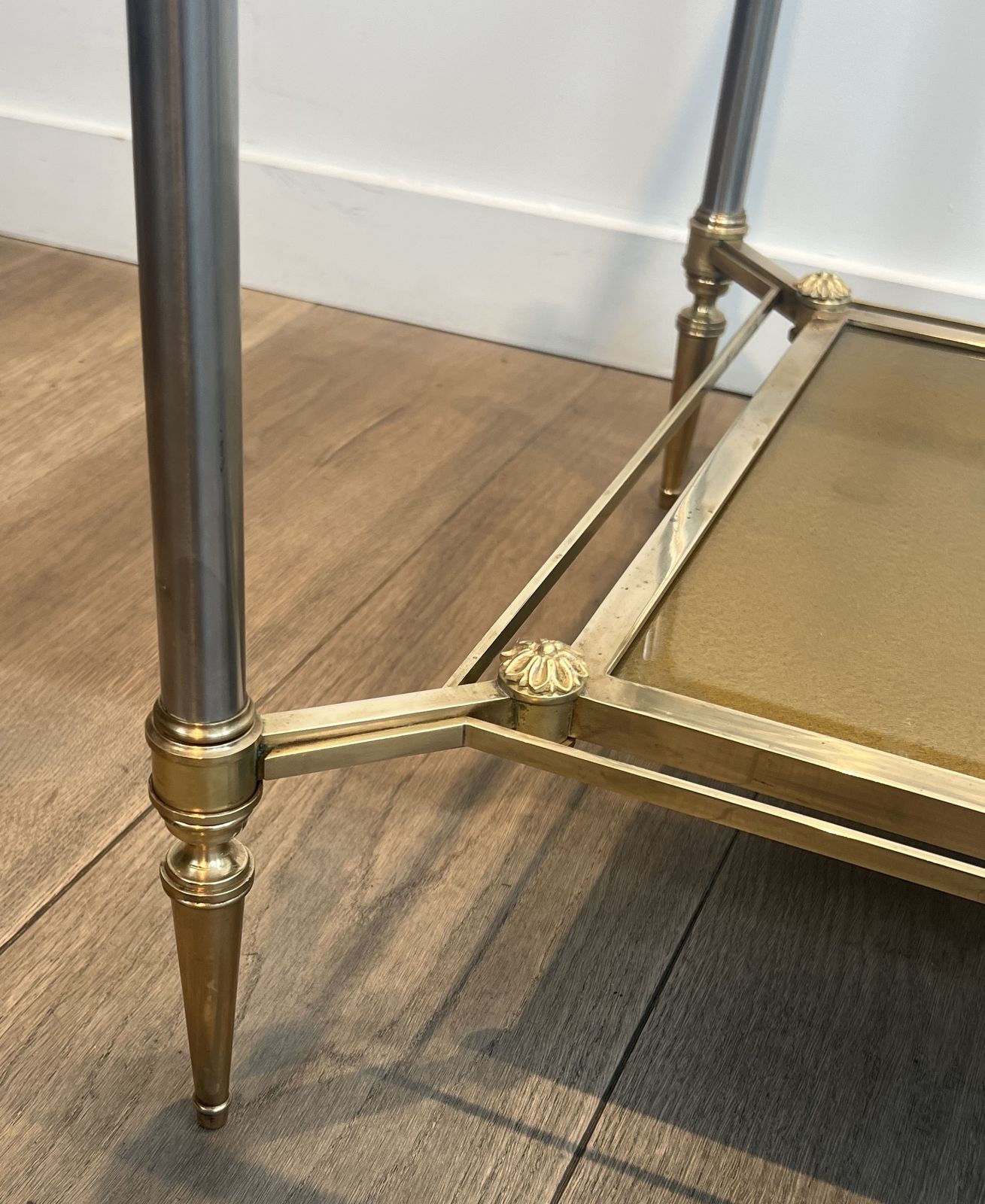 photo furniture Brass Coffee Table With Clear Glass Top And Gold Eglomisé Mirror From Maison Jansen